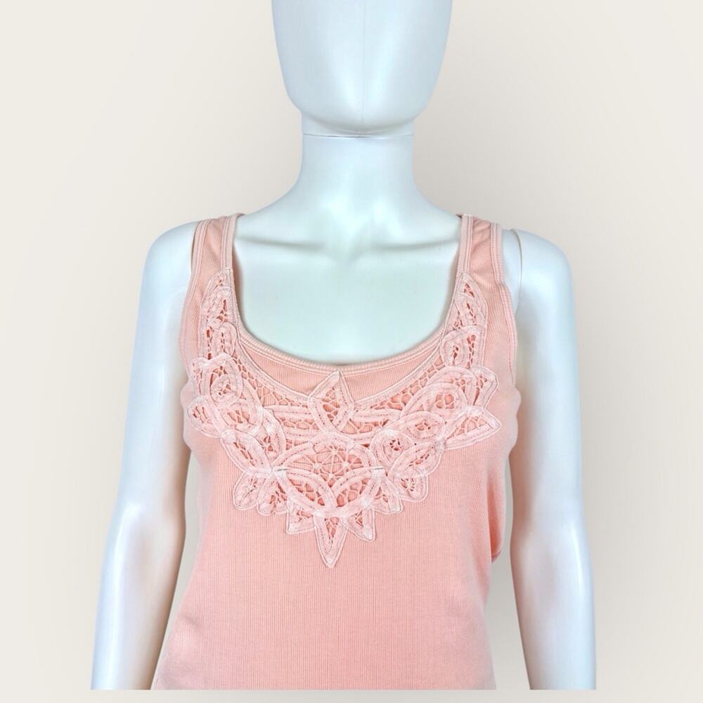 Talbots Pastel Pink Tank Top Cotton Lace Detail Ribbed Small